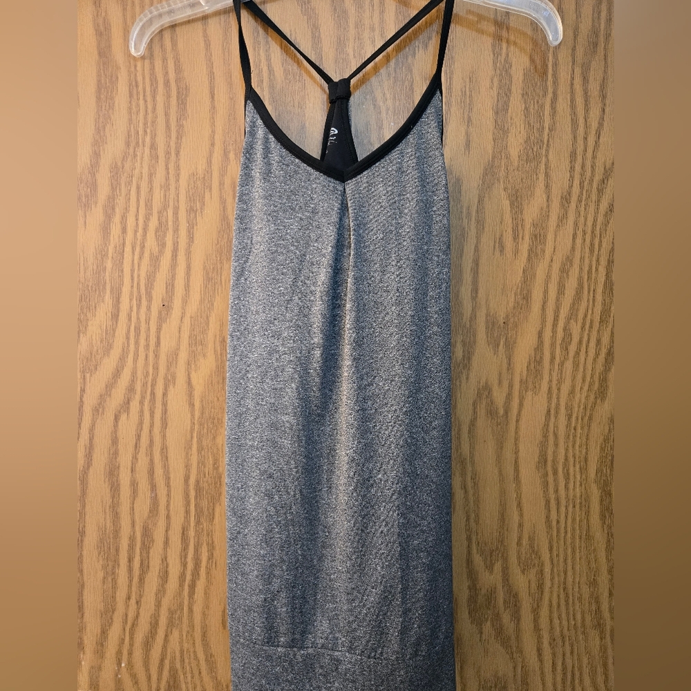 Gray Sleeveless Tank Top with Black Straps And Built In Bra
